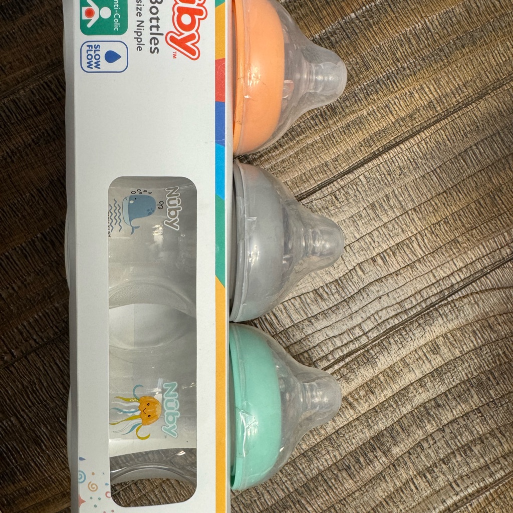 Nuby Baby Bottles Set - Orange, Gray, And Blue